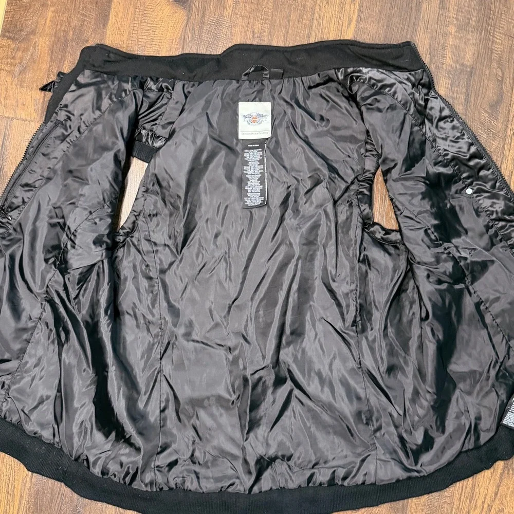 Harley Davidson Quilted Vest Women XL  Black Moto Biker Satin Riding logo Y2K‎